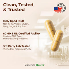 Vimerson Health ginger root image emphasizes full-spectrum blend aiding absorption.