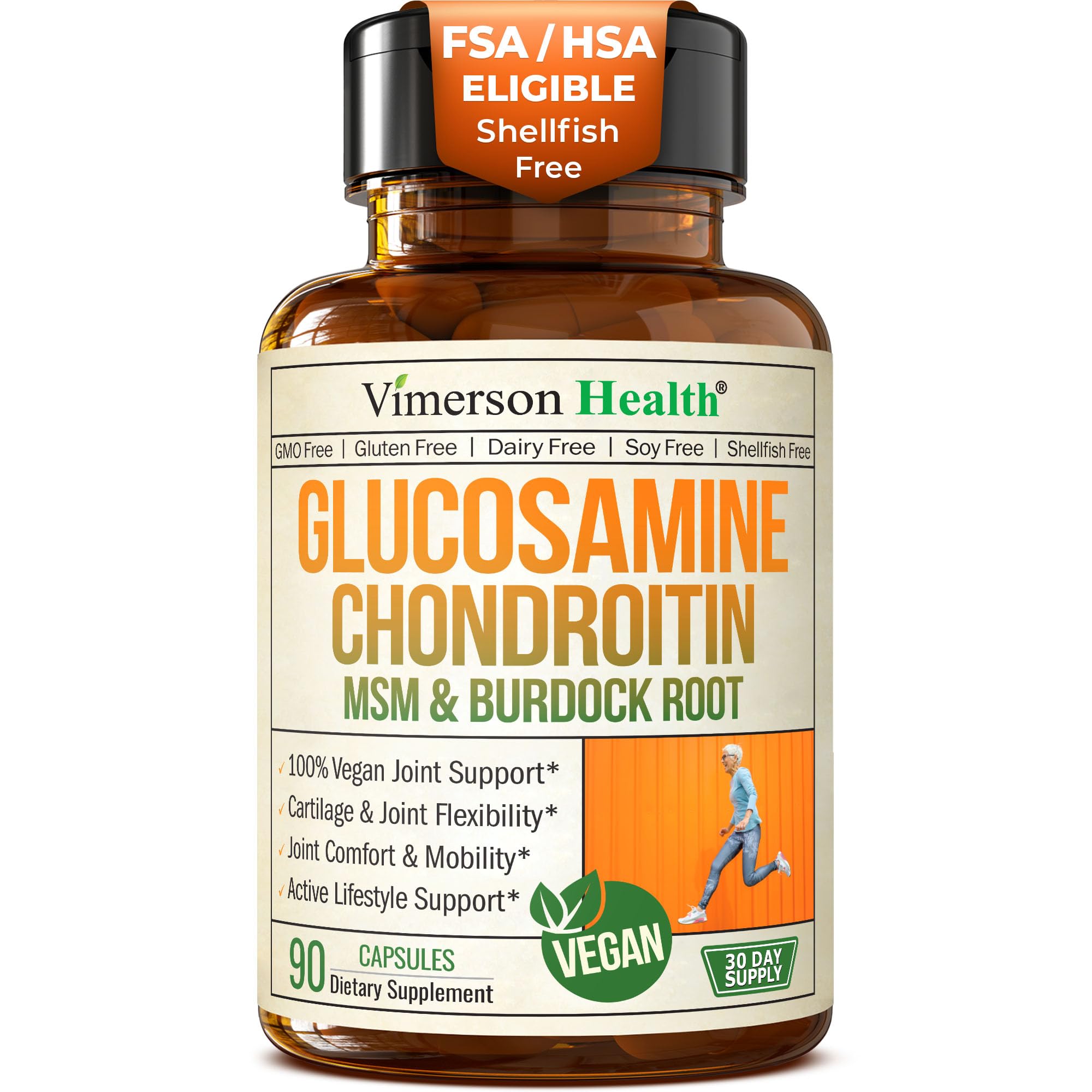 Vimerson Health glucosamine chondroitin MSM bottle for vegan joint support.