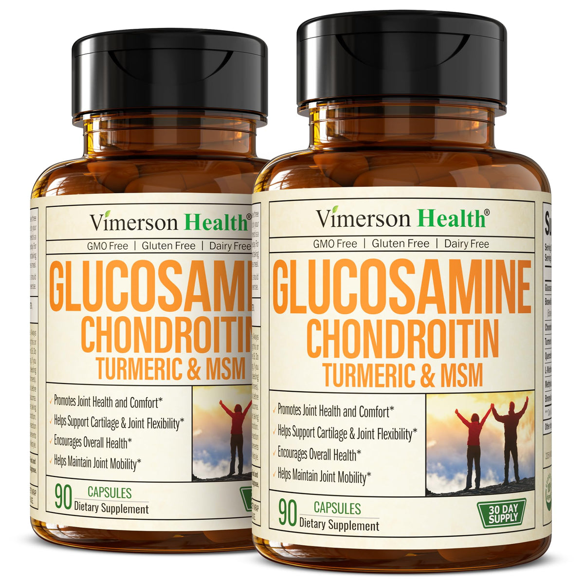 Vimerson Health glucosamine chondroitin MSM bottle displaying joint support formula