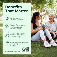Vimerson Health capsules close-up highlights vegan ingredients for flexible movement.