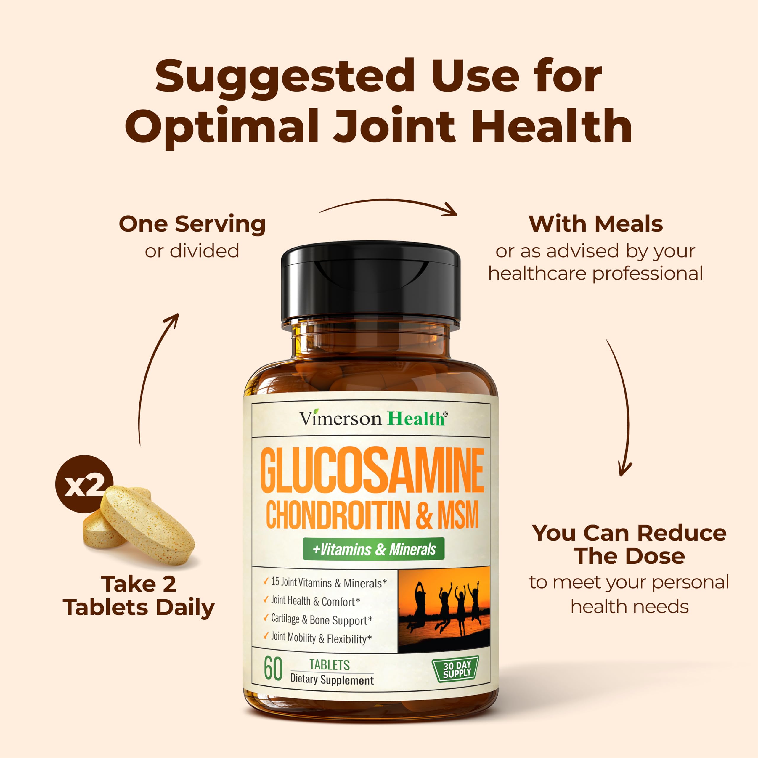 Vimerson Health ingredients list shows glucosamine, chondroitin, and MSM synergy