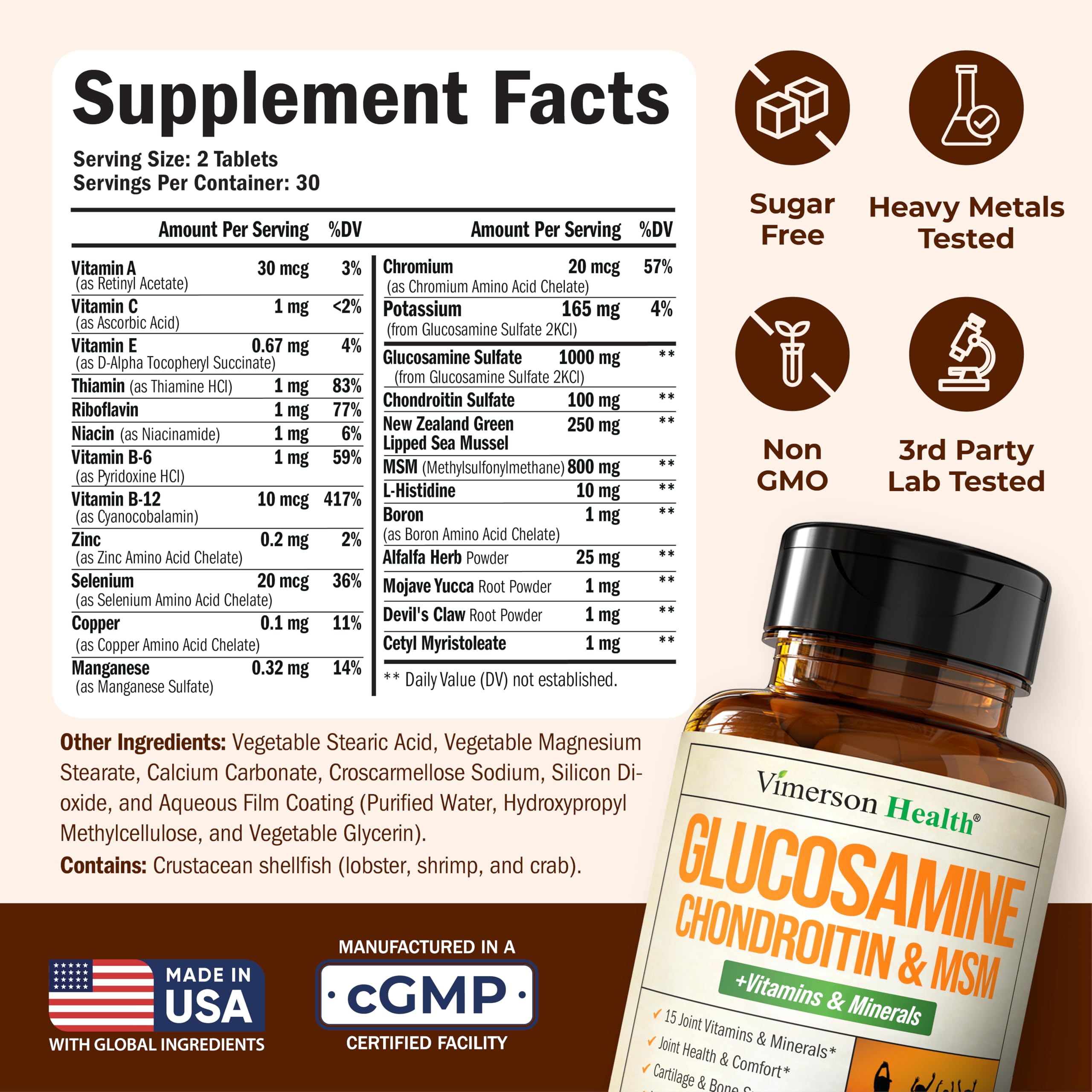 Vimerson Health glucosamine label shows ingredients for informed daily supplementation