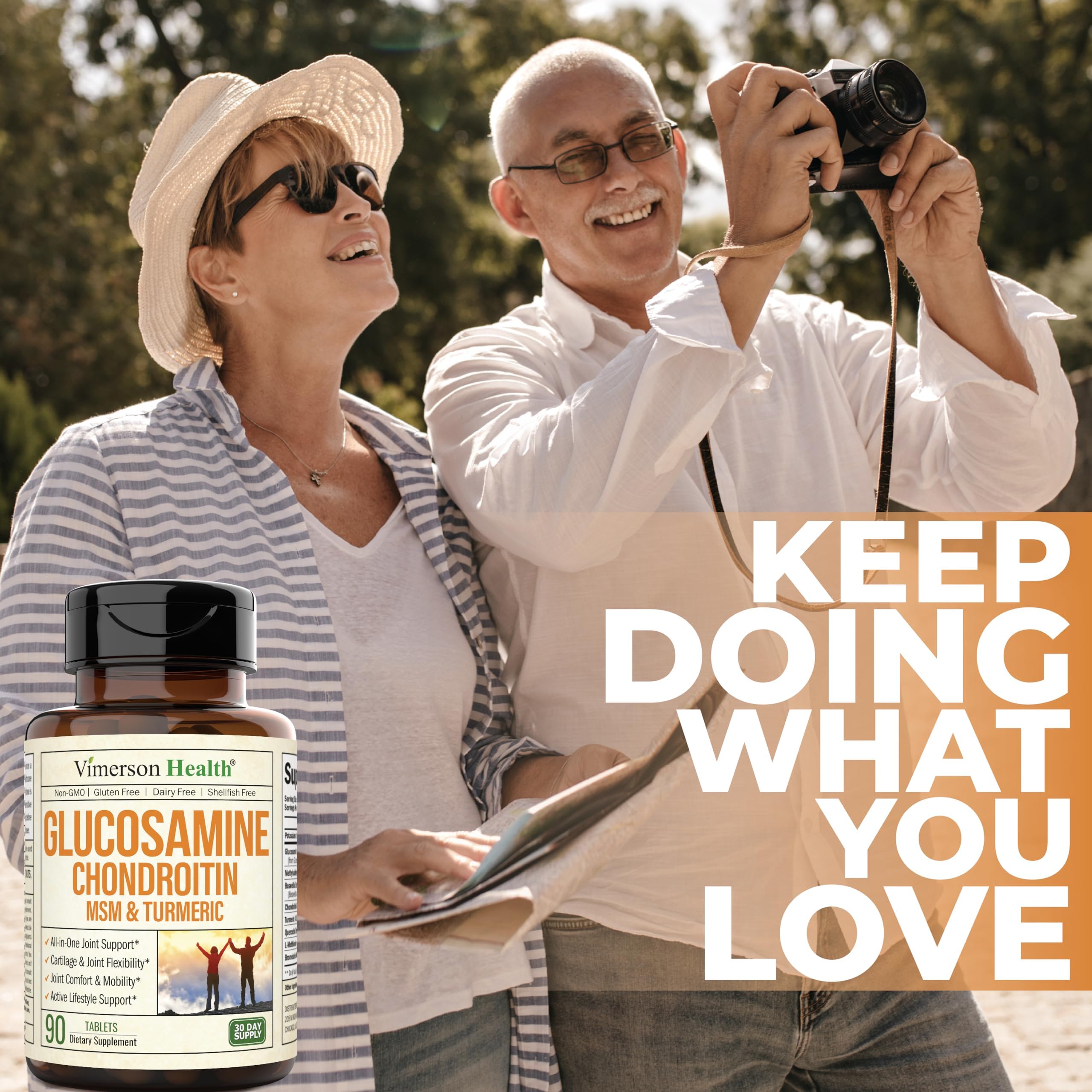 Vimerson Health Glucosamine non-GMO label targets health-conscious shoppers seeking purity.