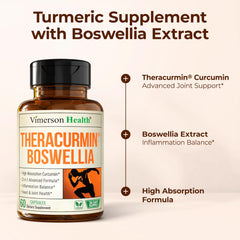 Vimerson Health gluten-free curcumin supplement bottle highlights vegan formula.