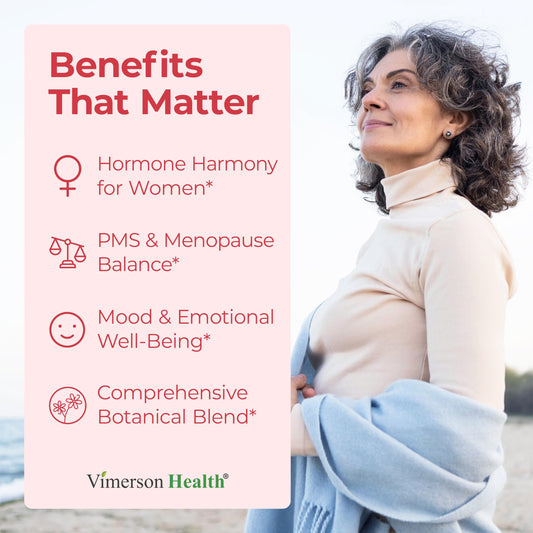 Vimerson Health Hormone Harmony bottle back label highlights ingredients for hormonal balance