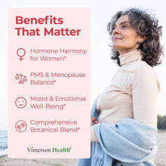 Vimerson Health Hormone Harmony bottle back label highlights ingredients for hormonal balance