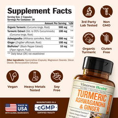 Vimerson Health label detail highlighting organic turmeric and ginger ingredients