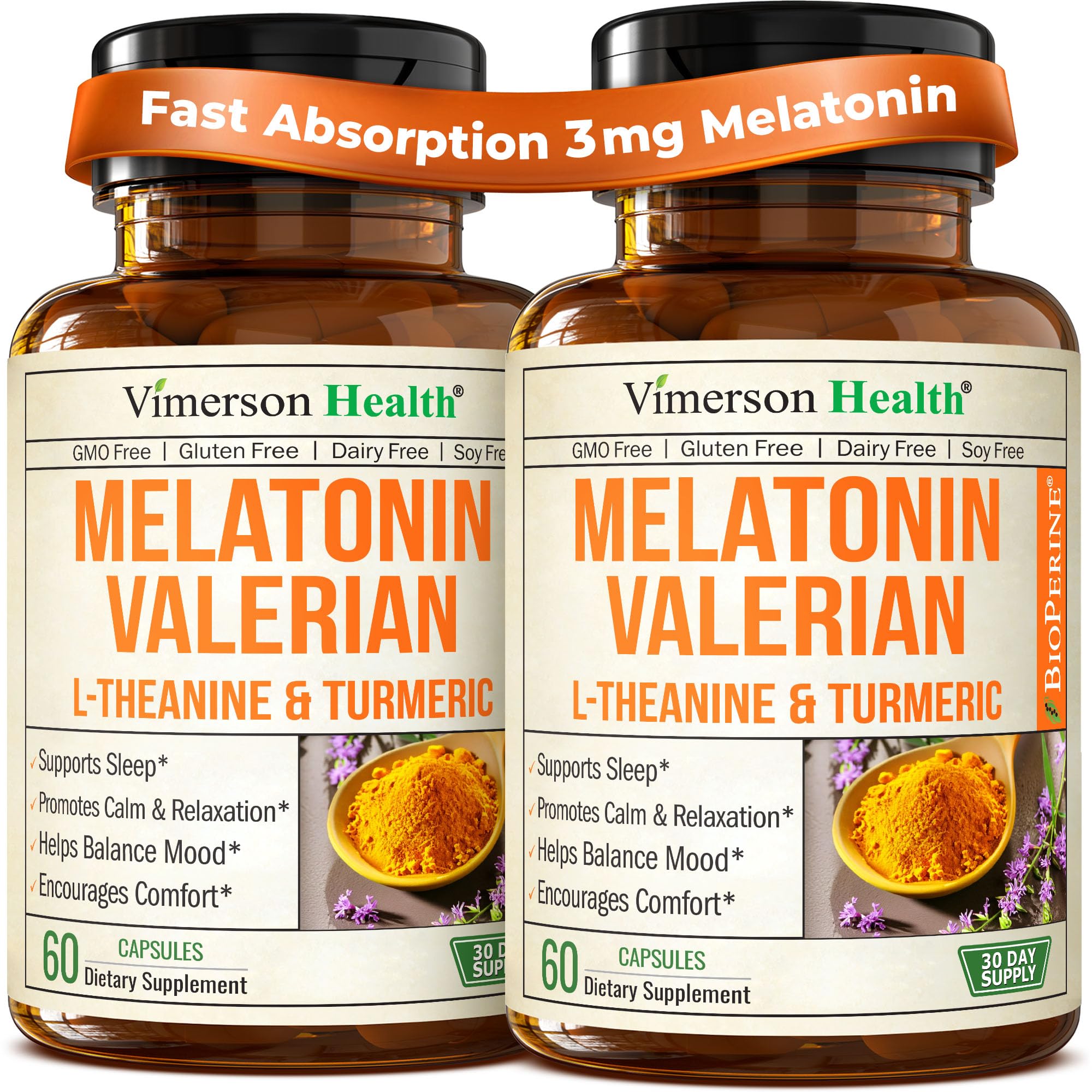 Vimerson Health Melatonin 3mg sleep aid bottle front promotes restful nights