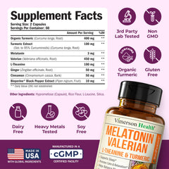 Vimerson Health Melatonin 3mg sleep aid capsules close-up showing smooth capsules