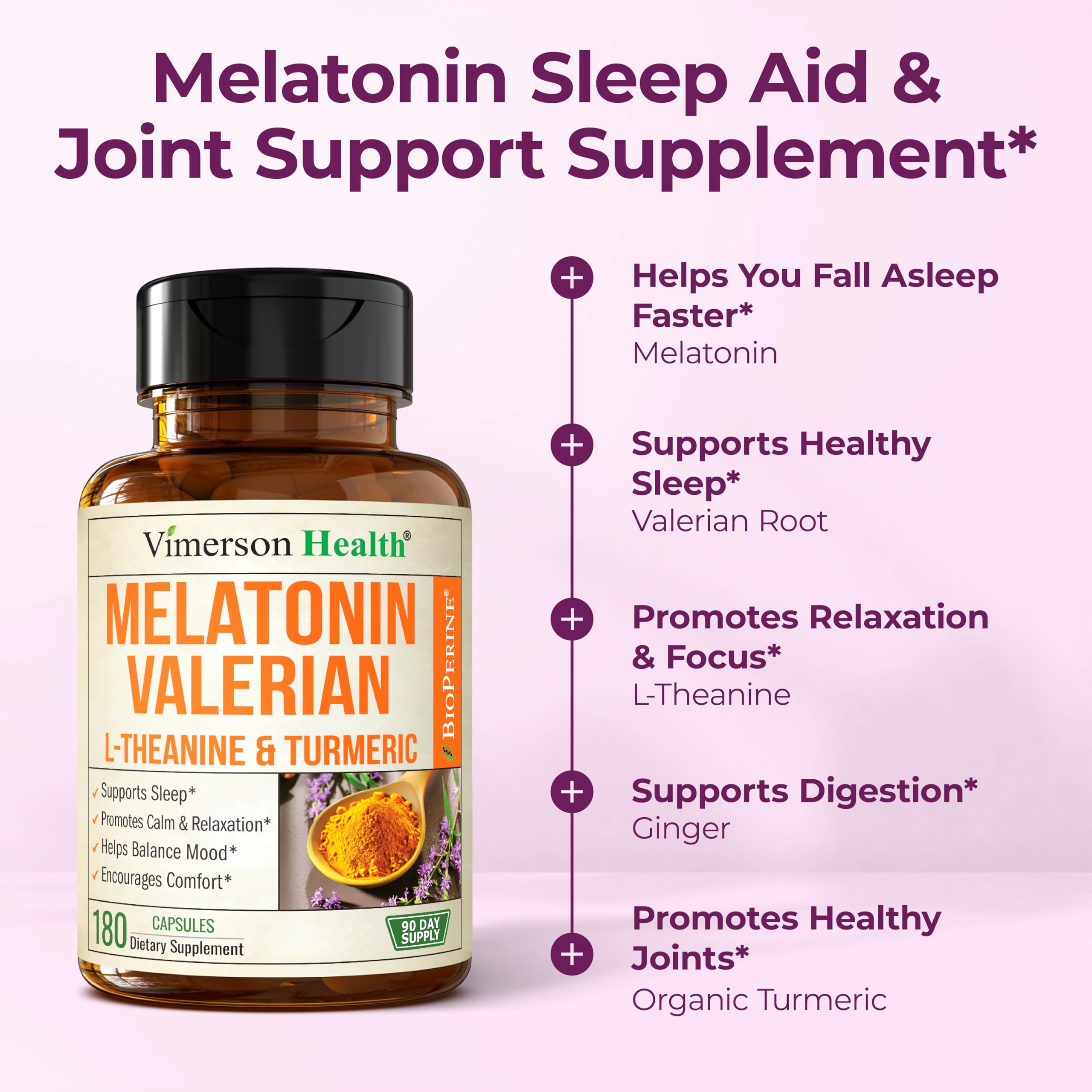 Vimerson Health label closeup on the Melatonin product packaging.