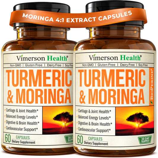 Vimerson Health Moringa Turmeric supplement bottle for joint comfort and immune support.