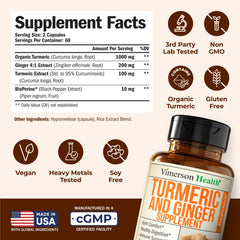 Vimerson Health organic turmeric 95 curcuminoids close-up emphasizes potent antioxidant blend