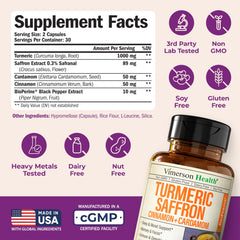 Vimerson Health saffron extract capsules inside bottle emphasizing memory focus support