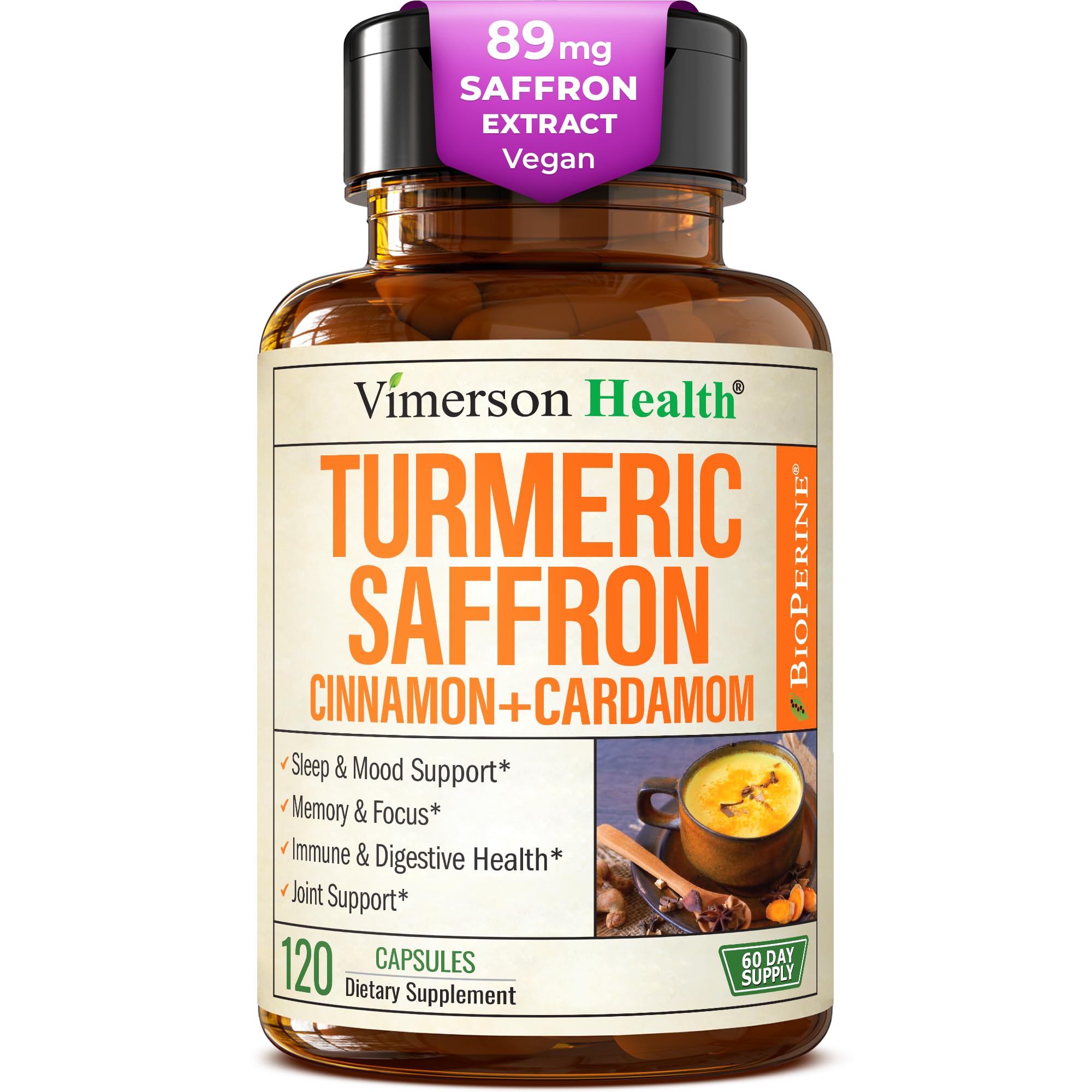 Vimerson Health saffron supplements bottle for daily joint and mood support