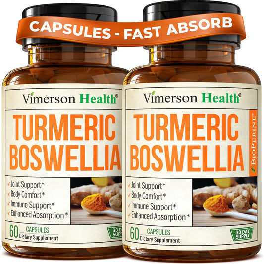 Vimerson Health turmeric-boswellia capsules bottle supports daily joint comfort.