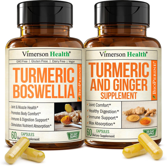 Vimerson Health turmeric bundle bottle front highlights joint comfort and daily energy.