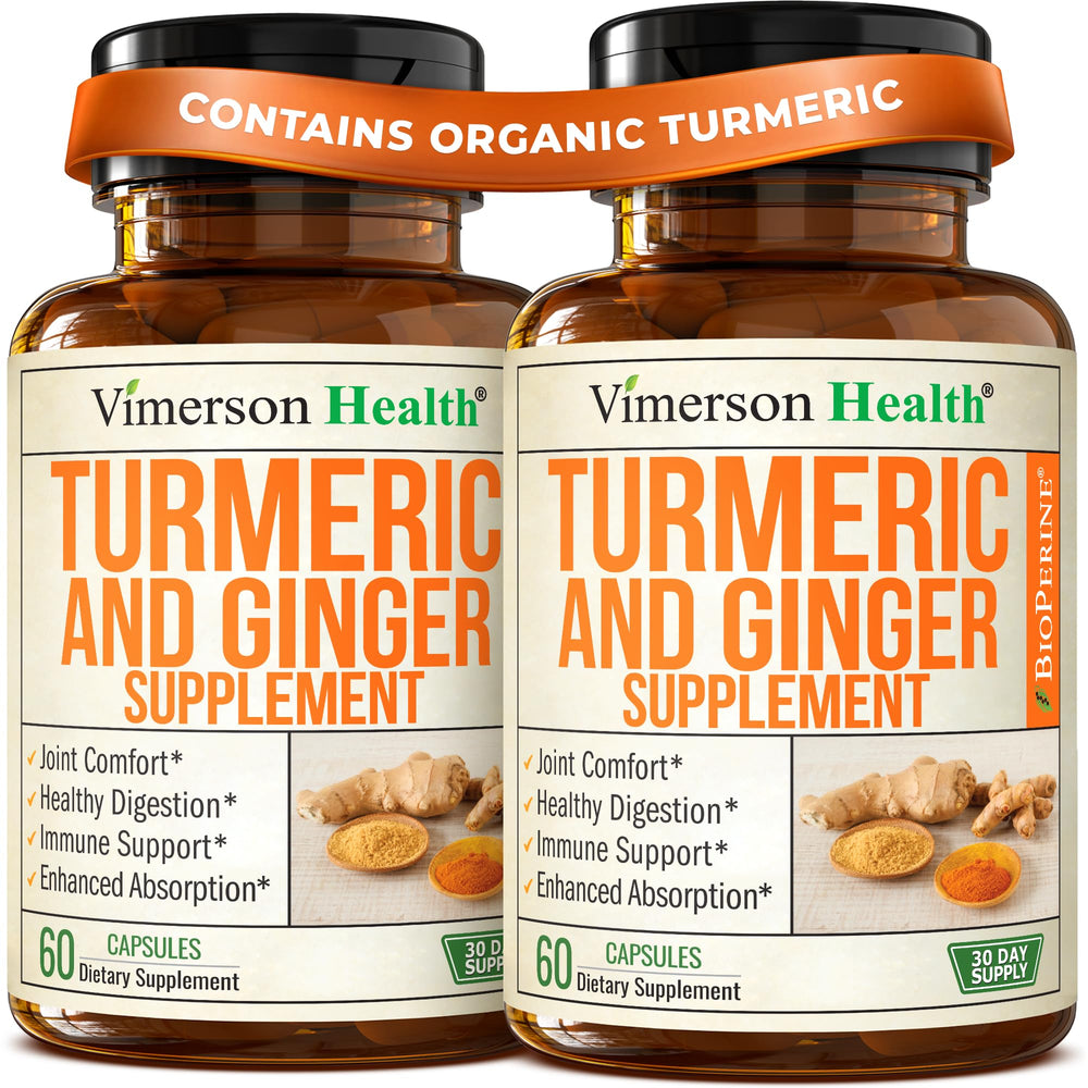 Vimerson Health turmeric-curcumin-ginger bottle for convenient daily joint support.