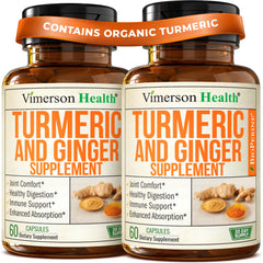 Vimerson Health turmeric-curcumin-ginger bottle for convenient daily joint support.