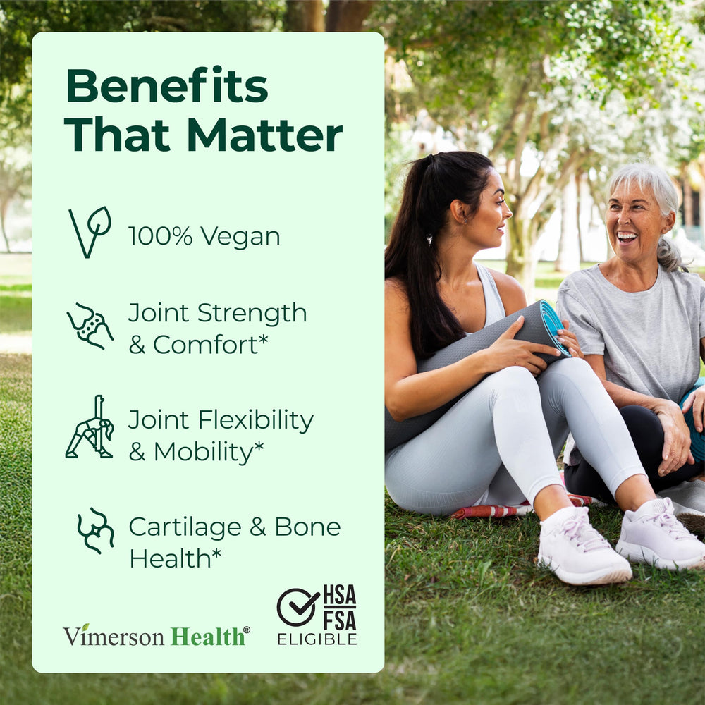 Vimerson Health vegan glucosamine capsules designed for everyday joint comfort.