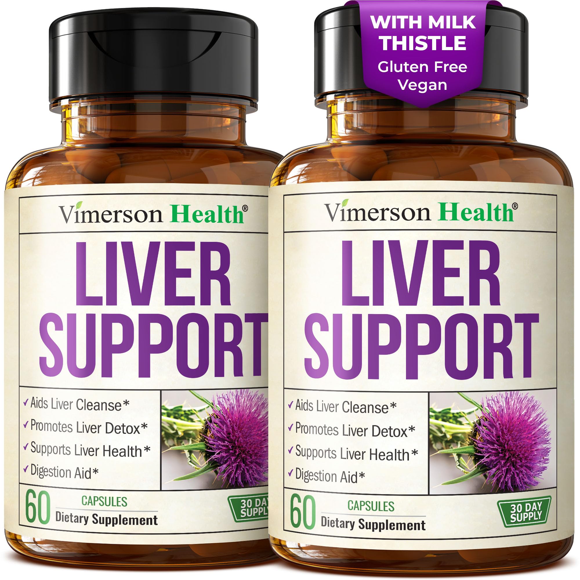 Vimerson Health vegan liver cleanse bottle front shows brand and daily support