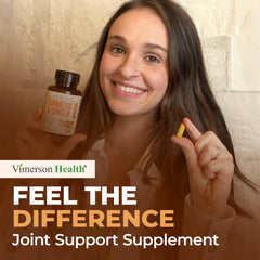 Vegan, non-GMO, gluten-free and dairy-free certification marks on Vimerson Health.