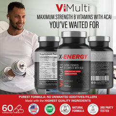 vimulti X-Energy capsules close up showing caffeine and B complex benefits