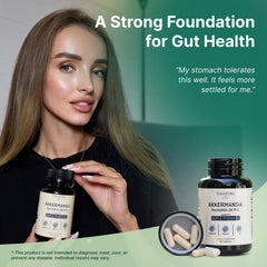 A digestive health illustration demonstrates potential gut balance support.