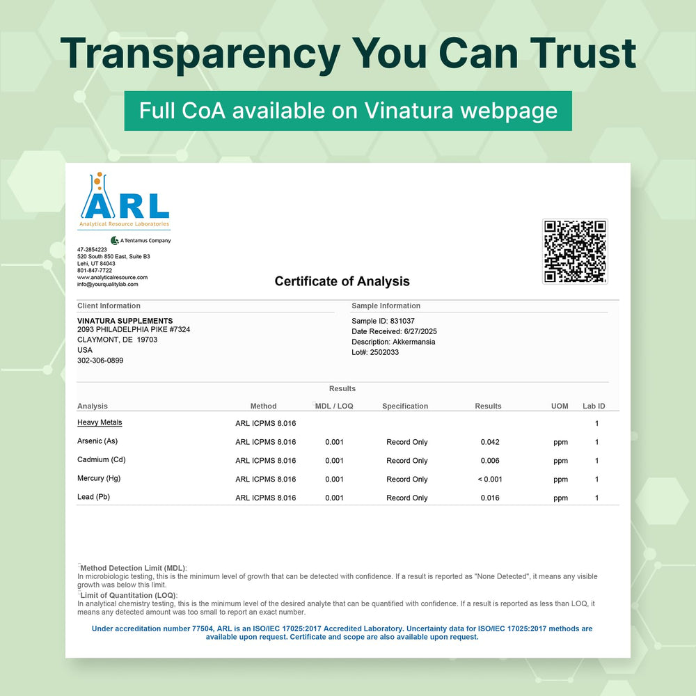 Third-party testing badge reinforces product purity and US-based manufacturing.