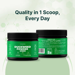 VINATURA Duckweed Powder packaging beside nutrition highlights for protein and vitamins