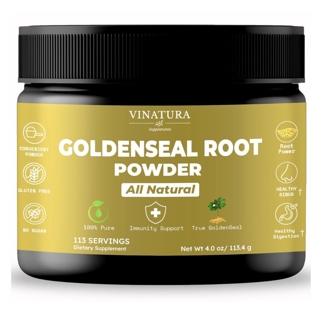 VINATURA Goldenseal Powder jar shows pure, natural powder for daily wellness rituals.