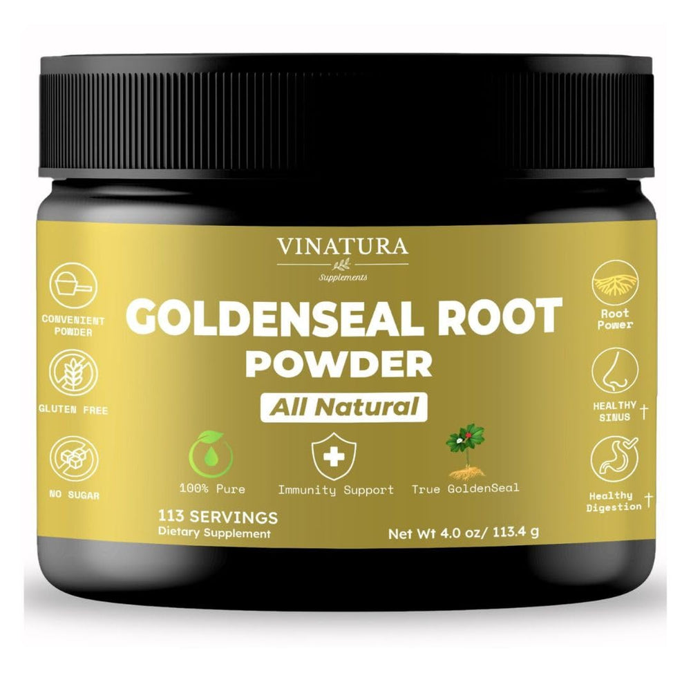VINATURA Goldenseal Powder jar shows pure, natural powder for daily wellness rituals.