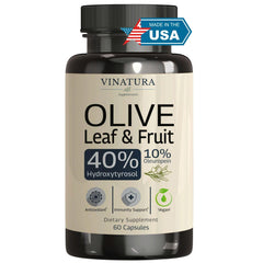 VINATURA hydroxytyrosol olive fruit extract bottle highlighting antioxidant polyphenols.