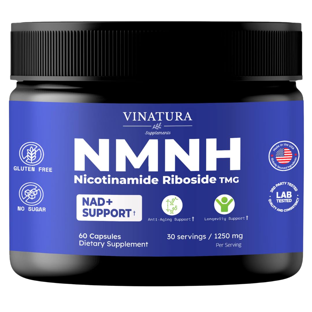 VINATURA NMNH bottle front view highlighting NR and TMG for NAD support.