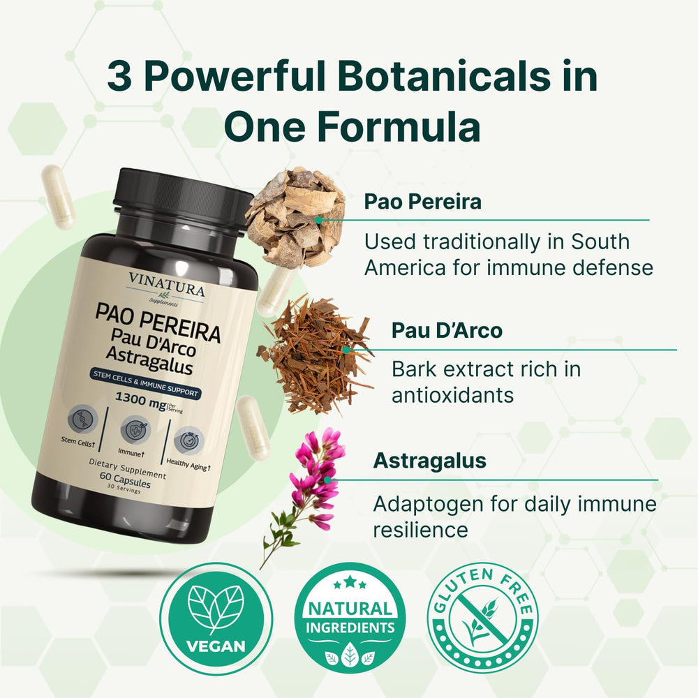 VINATURA Pau D'Arco inner bark capsules highlight traditional healing properties