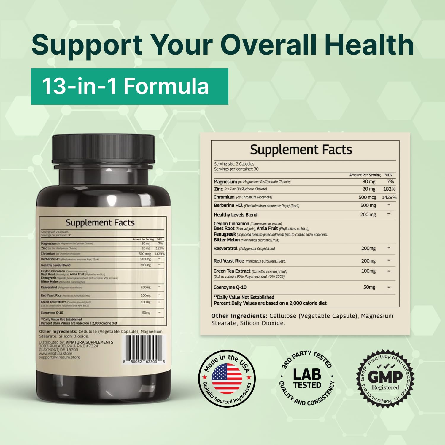 VINATURA Red Yeast Rice with CoQ10 bottle for cellular energy support