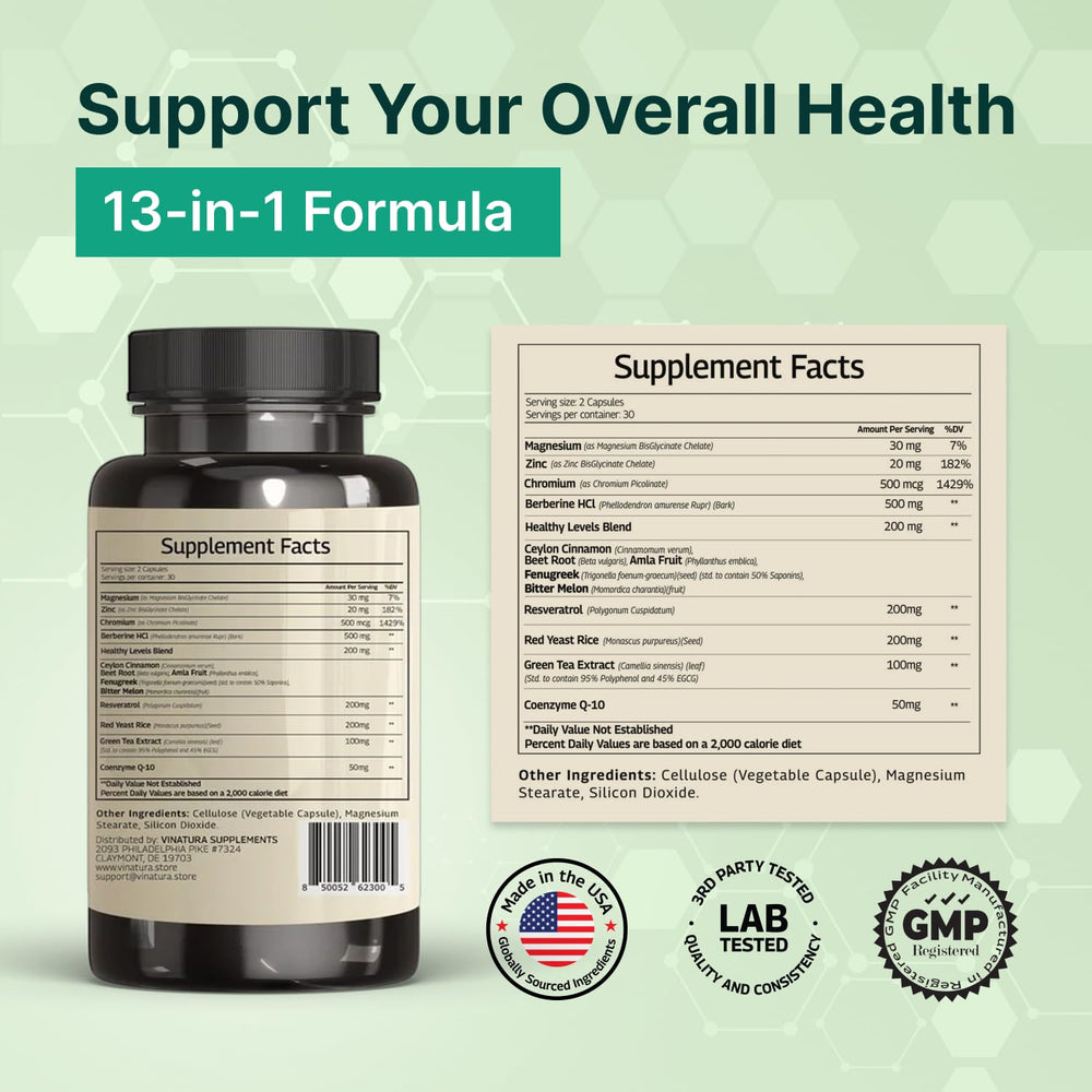 VINATURA Red Yeast Rice with CoQ10 bottle for cellular energy support