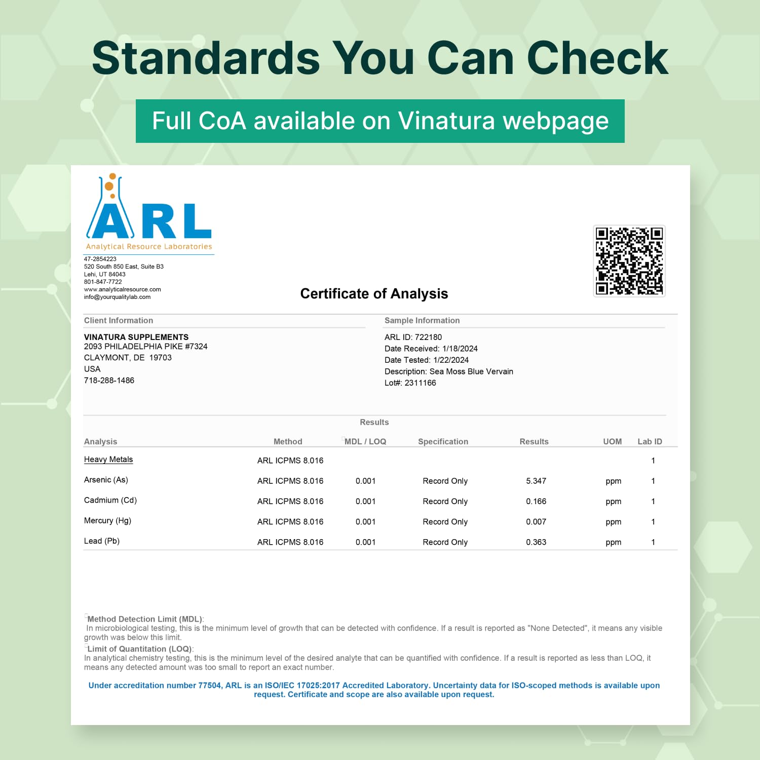 VINATURA USA-made facility seal indicating third‑party testing