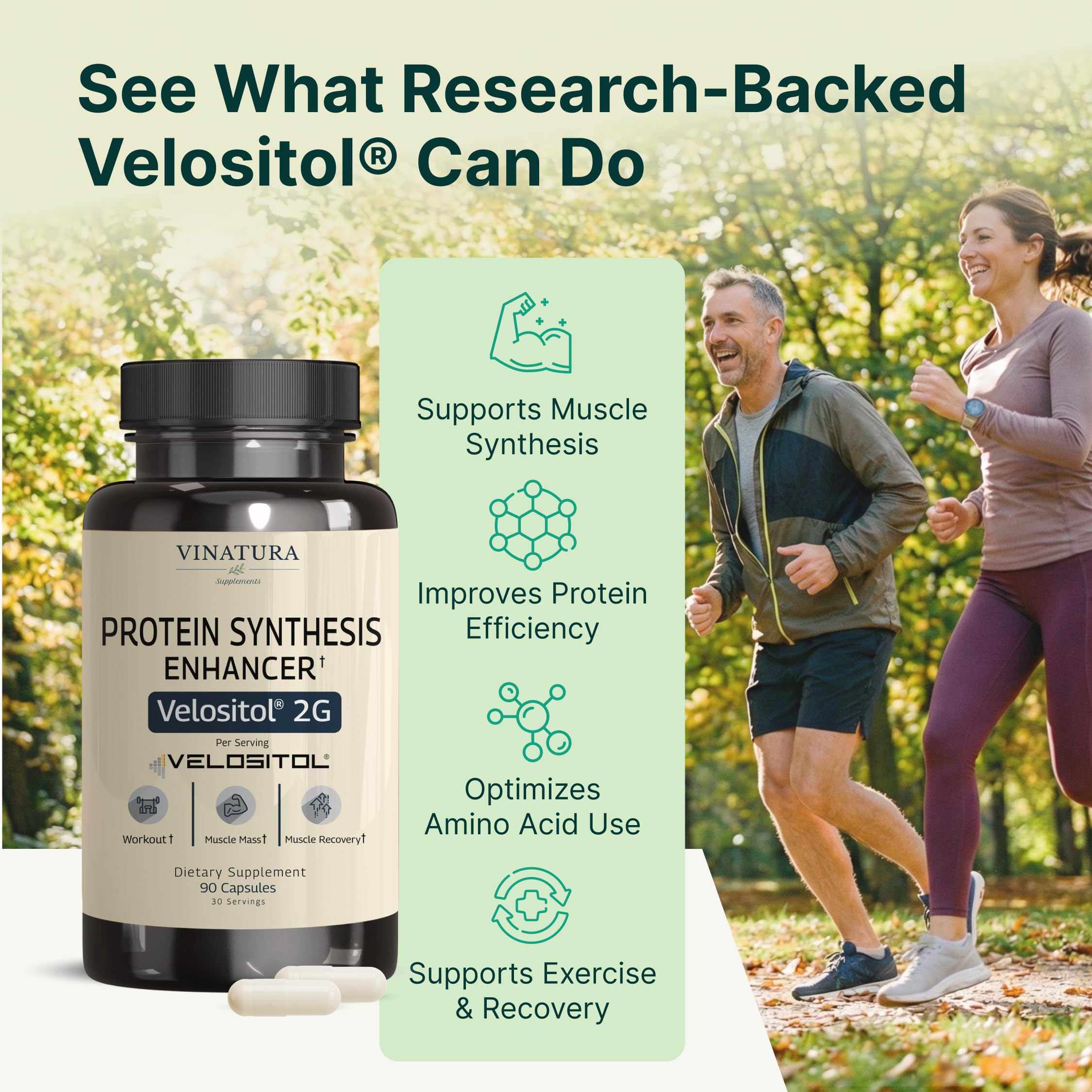 VINATURA Velositol athlete-preworkout scene suggesting enhanced protein efficiency during workouts