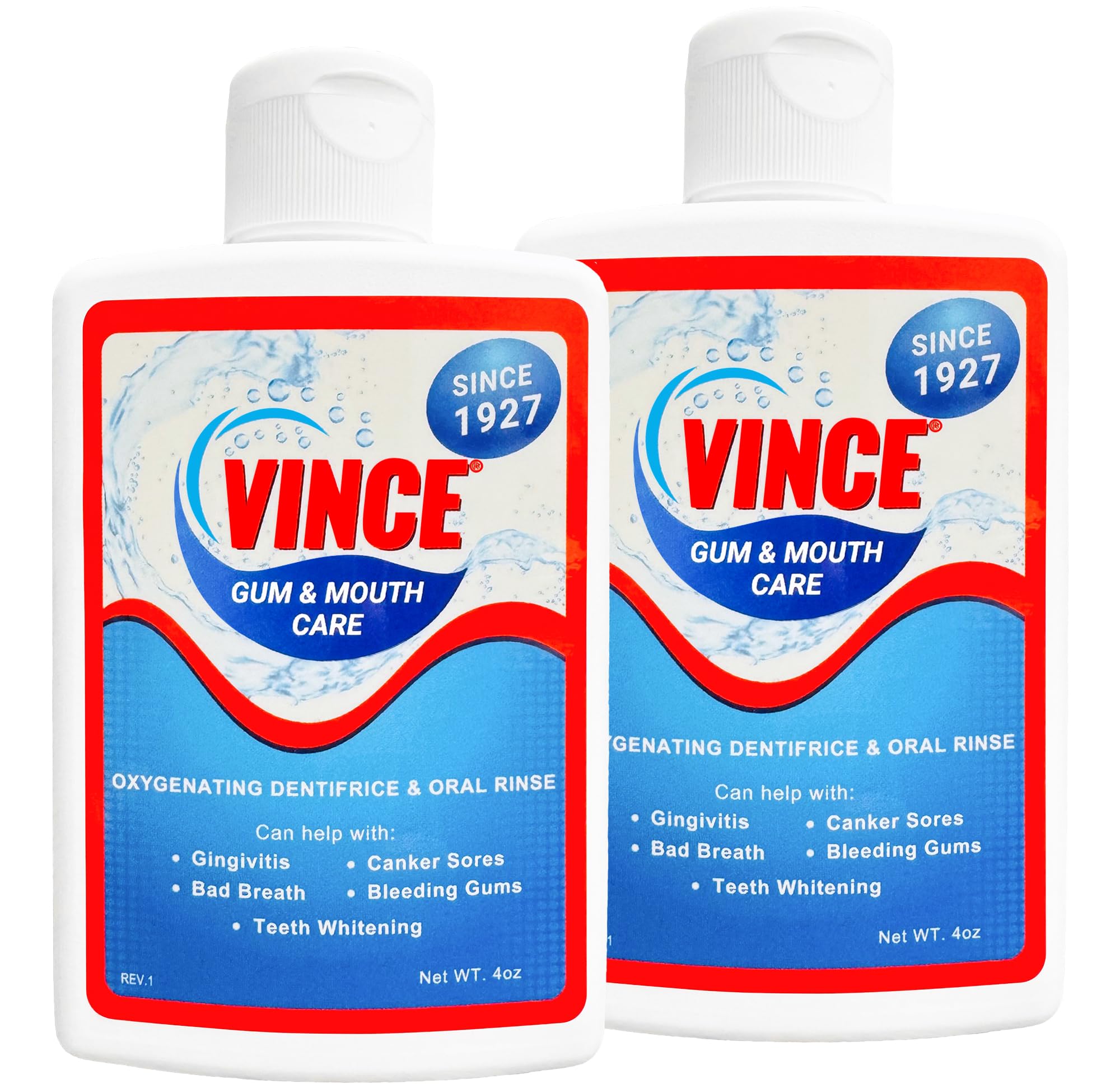 Vince Gum & Mouth Care powder tub front for daily oral support.
