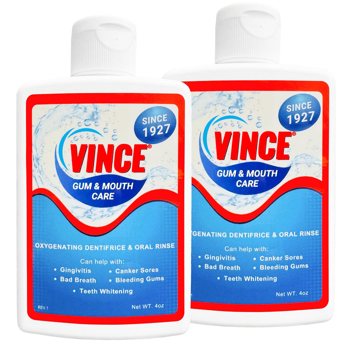 Vince Gum & Mouth Care powder tub front for daily oral support.