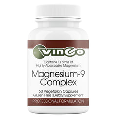 Vinco Magnesium-9 Complex bottle pour showing easy daily use and portability.