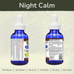 Vinco Night Calm bottle label highlights melatonin and herbal blends for restful nights.