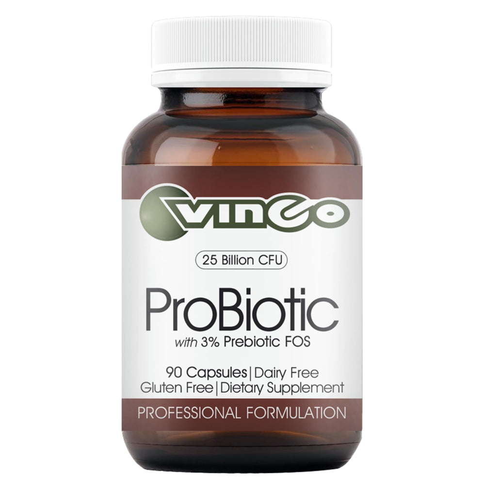 Vinco probiotic daily supplement bottle close-up for everyday digestive support