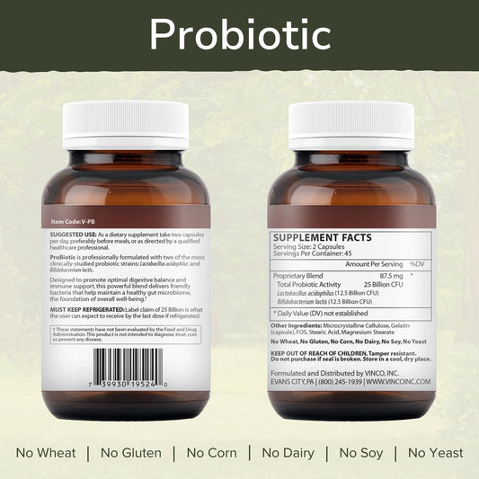 Vinco probiotic daily supplement capsules in hand for easy daily support