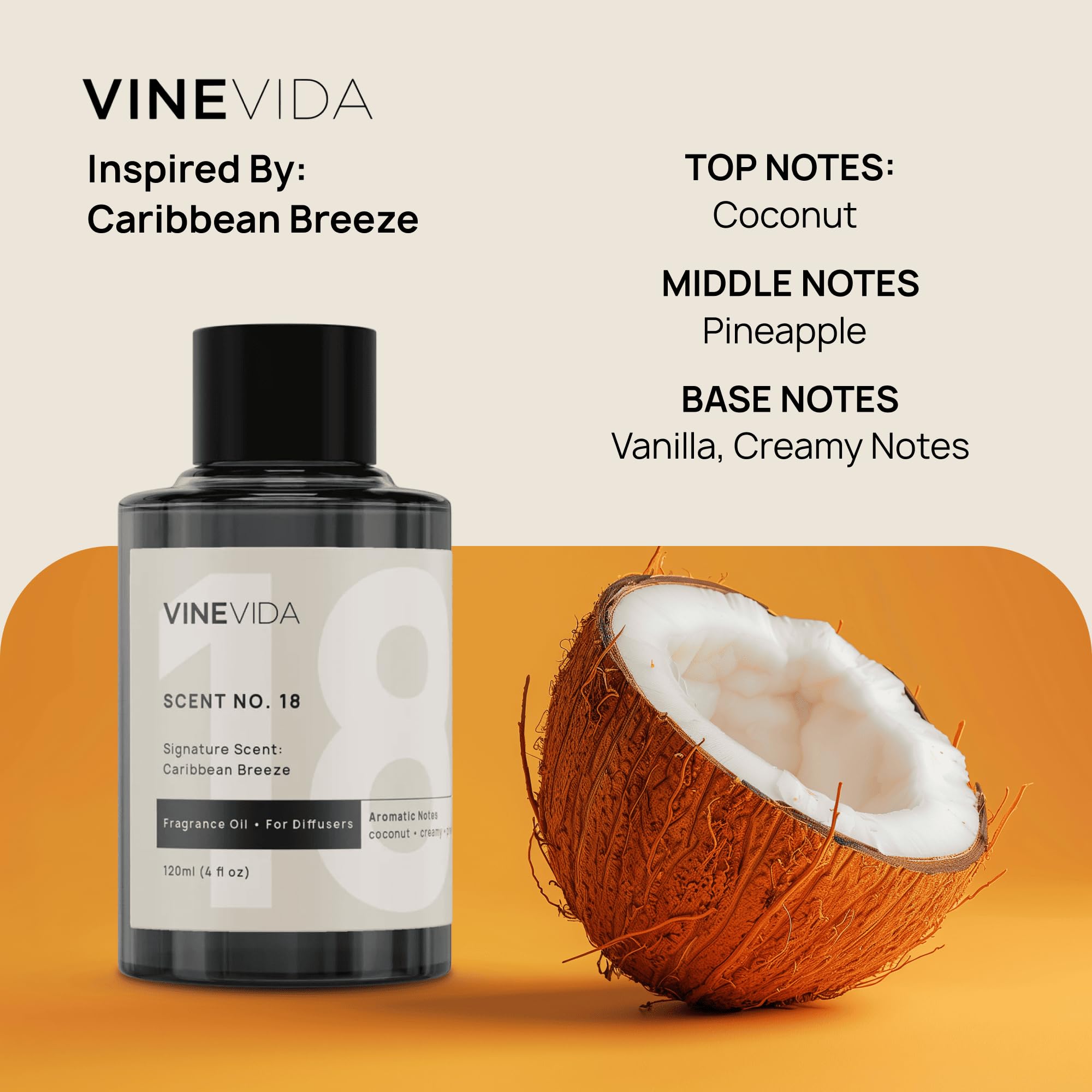 VINEVIDA diffuser oil bottle highlighting tropical notes for inviting spaces.