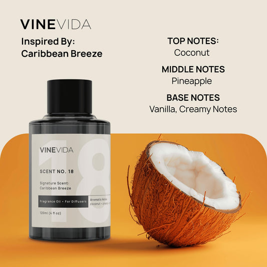VINEVIDA diffuser oil bottle highlighting tropical notes for inviting spaces.