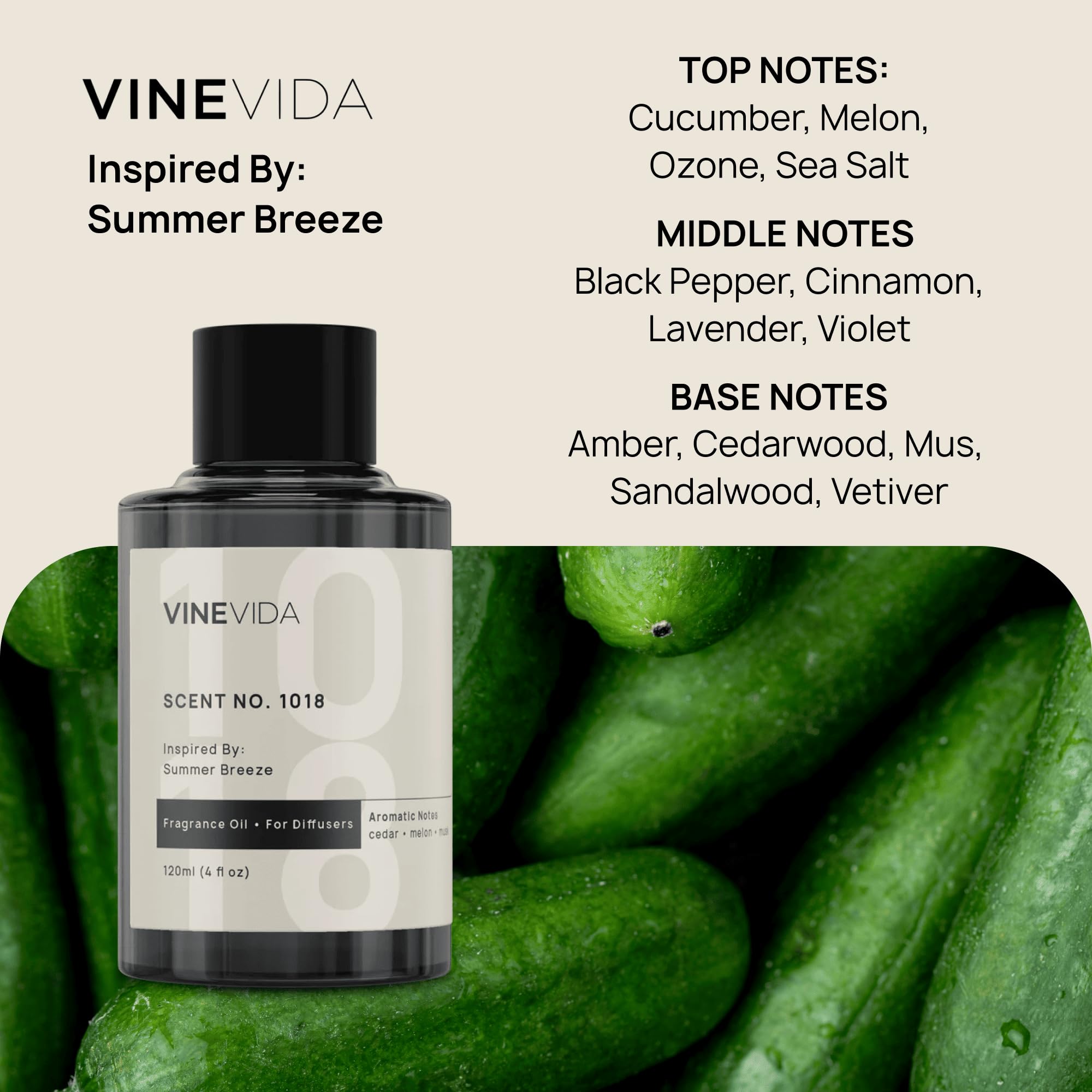 VINEVIDA Brazilian diffuser oil bottle delivers sun-kissed sweetness.