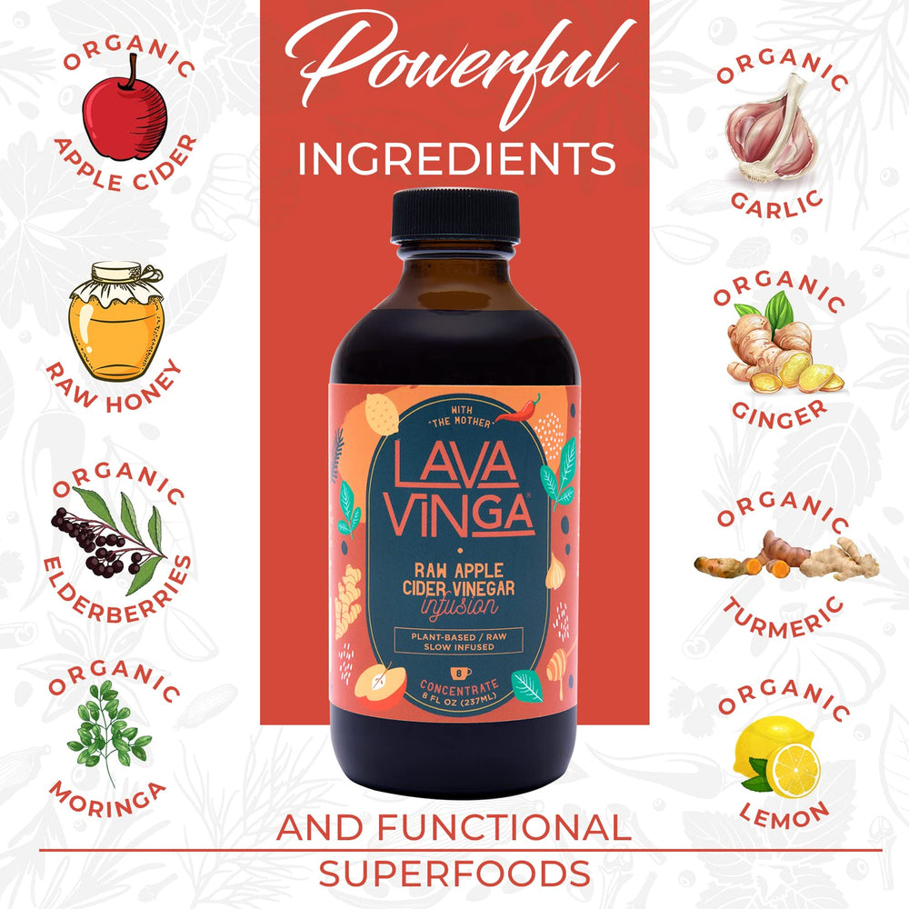 Amber glass bottle with spoon for easy daily use of VINGA Lava Fire Cider.
