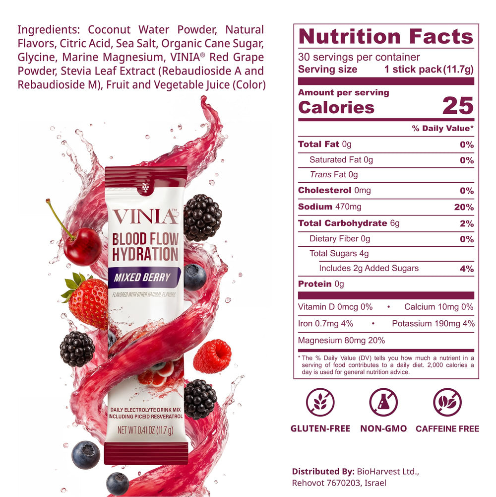 VINIA resveratrol hydration berry stick in glass shows refreshing flavor