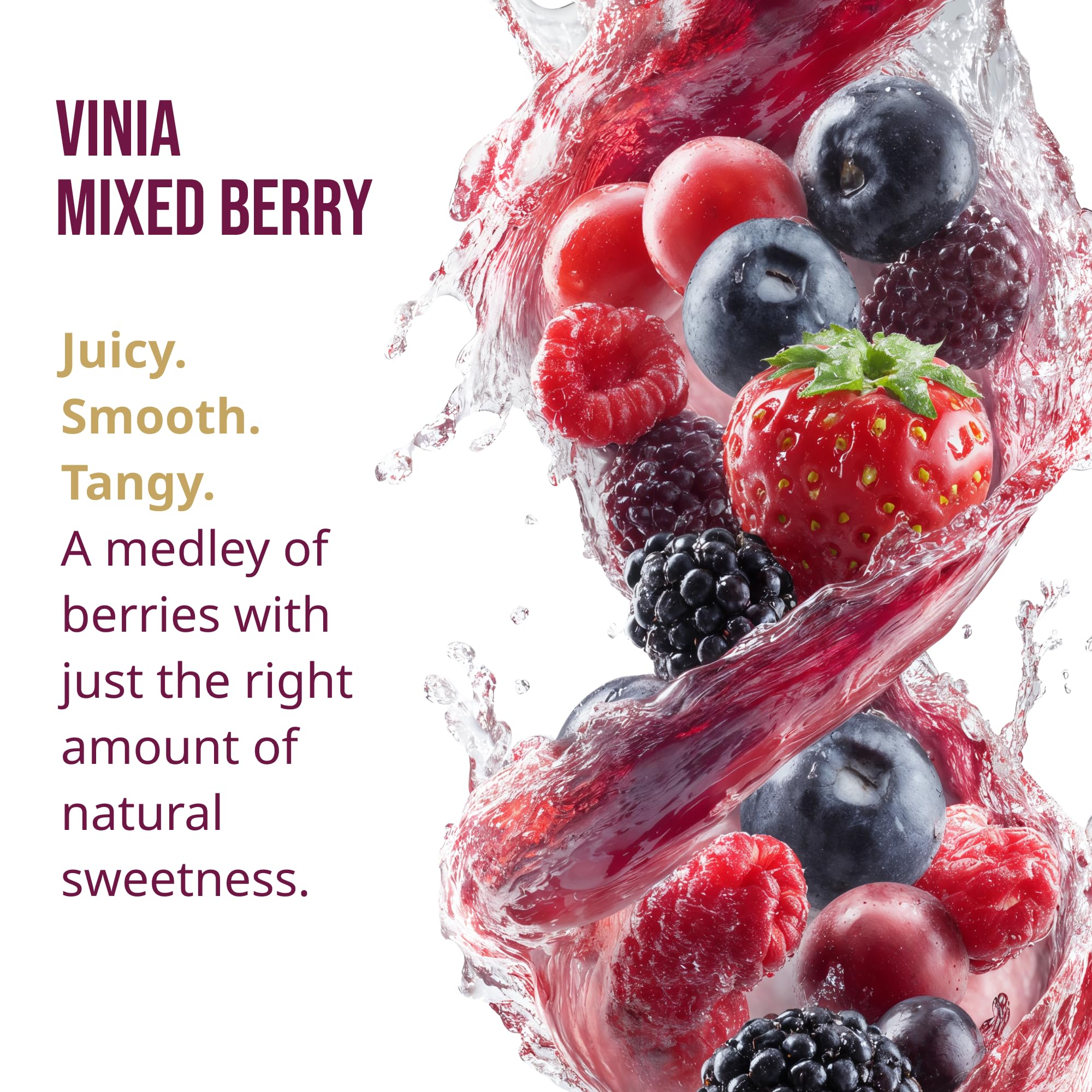 VINIA bottle-dispense setup demonstrates on-the-go hydration with berry flavor